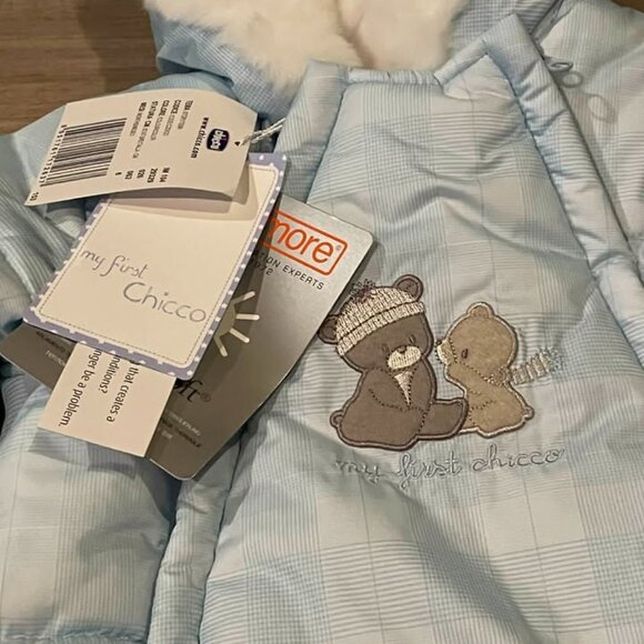 NEW My First Chicco Snowsuit 6m size Gender Neutral Bears w/ bows & Boon Feeder - Picture 3 of 5